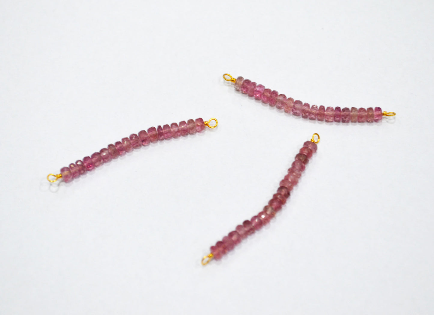 Pink Tourmaline Faceted Rondelle Shape Charm , Pink Tourmaline Gold Plated Wire Wrapped Bar , Sold By Piece , 30 - 35 mm , RB-6361