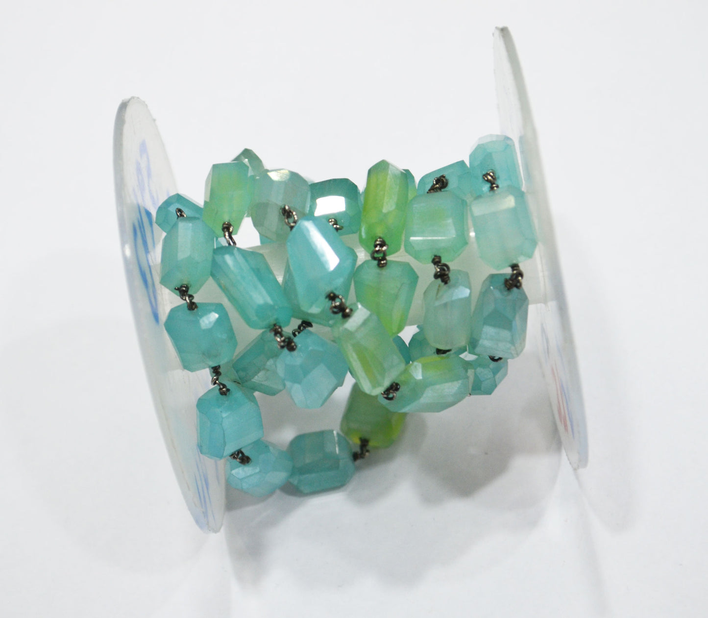 Mystic Aqua Chalcedony Laser Cut Nuggets Shape Rosary Beaded Chain , 7 - 12 mm , RB-6362