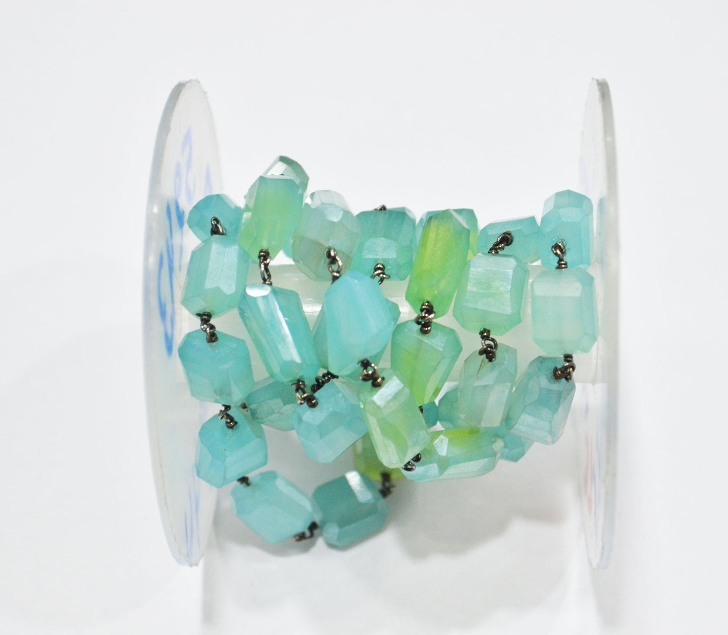 Mystic Aqua Chalcedony Laser Cut Nuggets Shape Rosary Beaded Chain , 7 - 12 mm , RB-6362