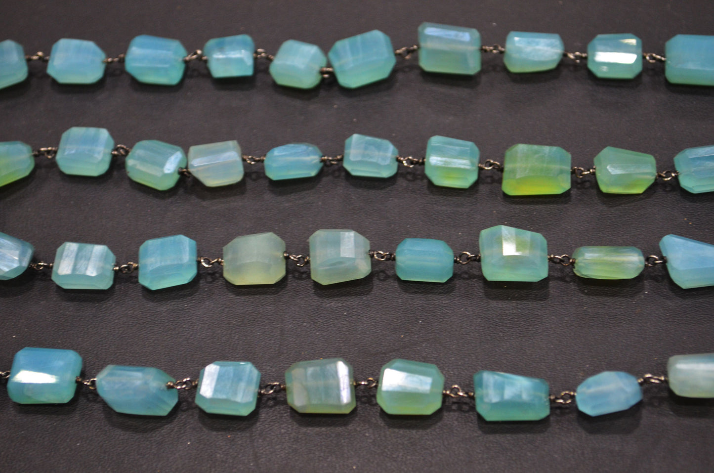 Mystic Aqua Chalcedony Laser Cut Nuggets Shape Rosary Beaded Chain , 7 - 12 mm , RB-6362