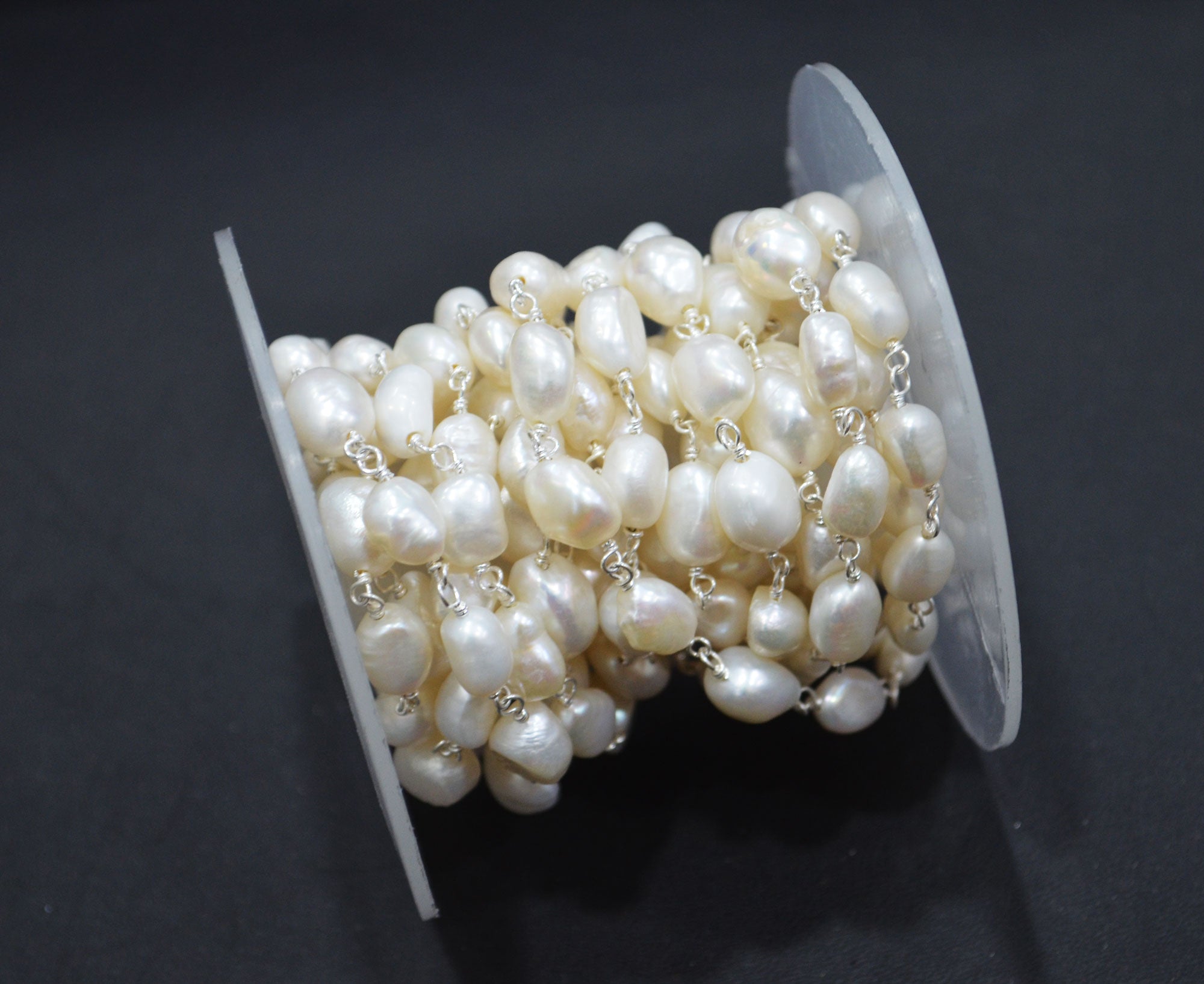 Natural Organic Easter Pearl Smooth Nuggets Shape Rosary Beaded Chain , 8 - 10 mm , RB-6363