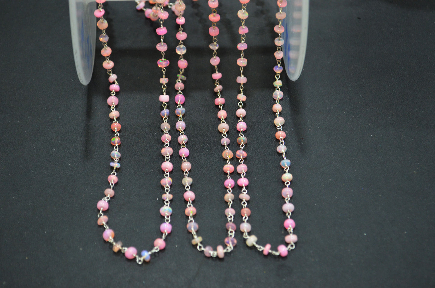 Pink Ethiopian Opal Smooth Rondelle Shape Rosary Beaded Chain , 4 - 4.50 mm , RB-6364