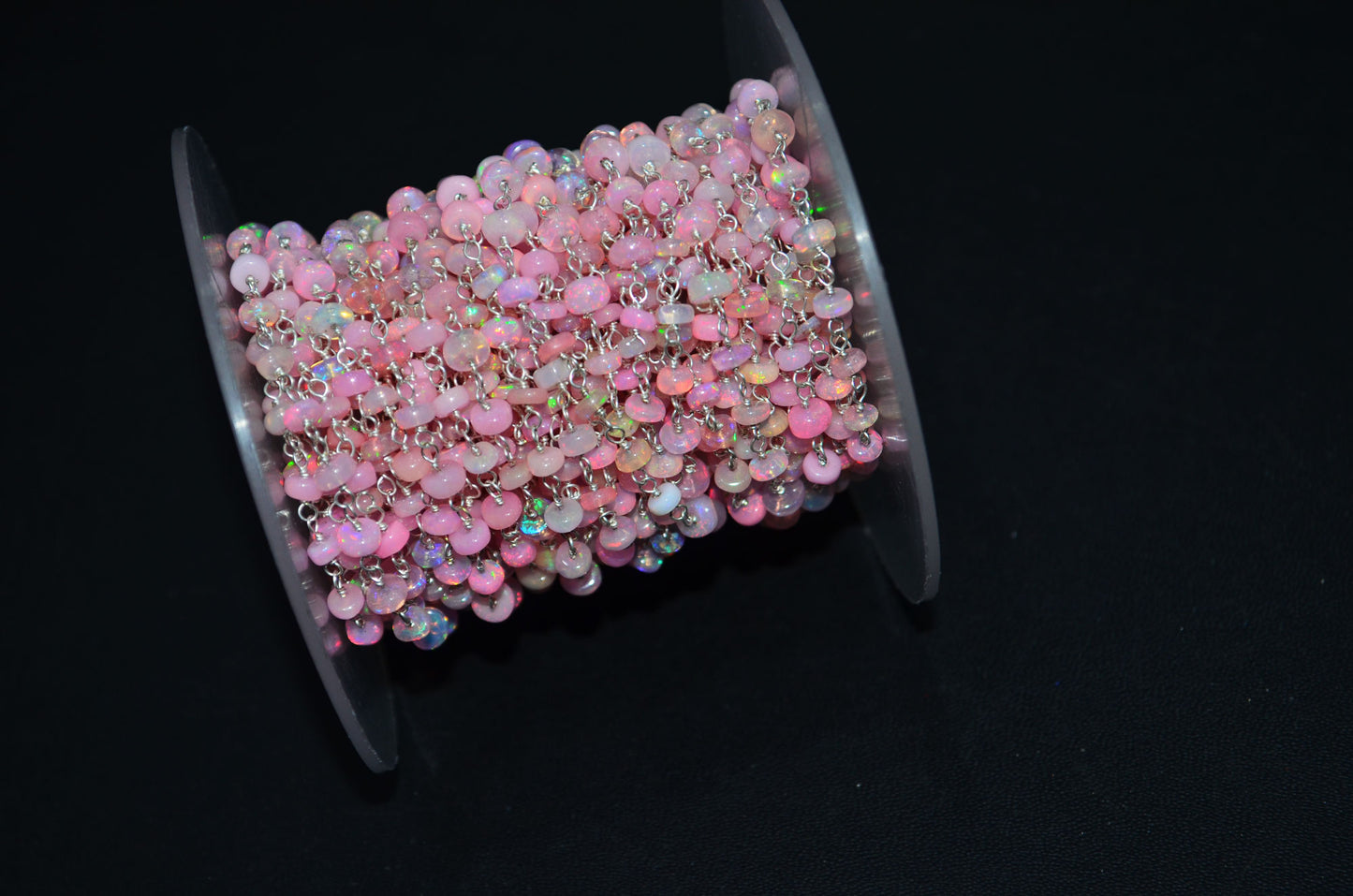 Pink Ethiopian Opal Smooth Rondelle Shape Rosary Beaded Chain , 4 - 4.50 mm , RB-6364
