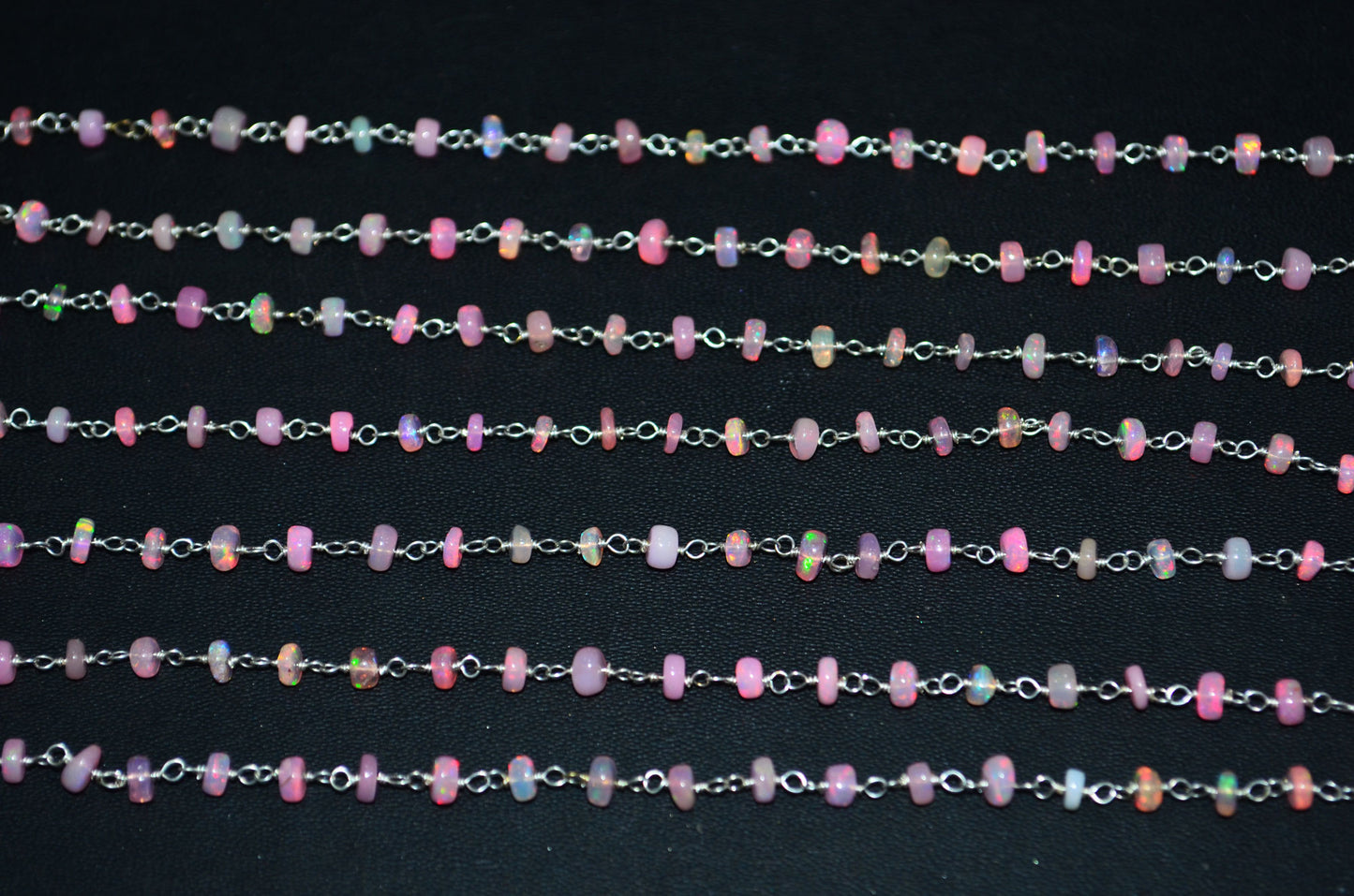 Pink Ethiopian Opal Smooth Rondelle Shape Rosary Beaded Chain , 4 - 4.50 mm , RB-6364