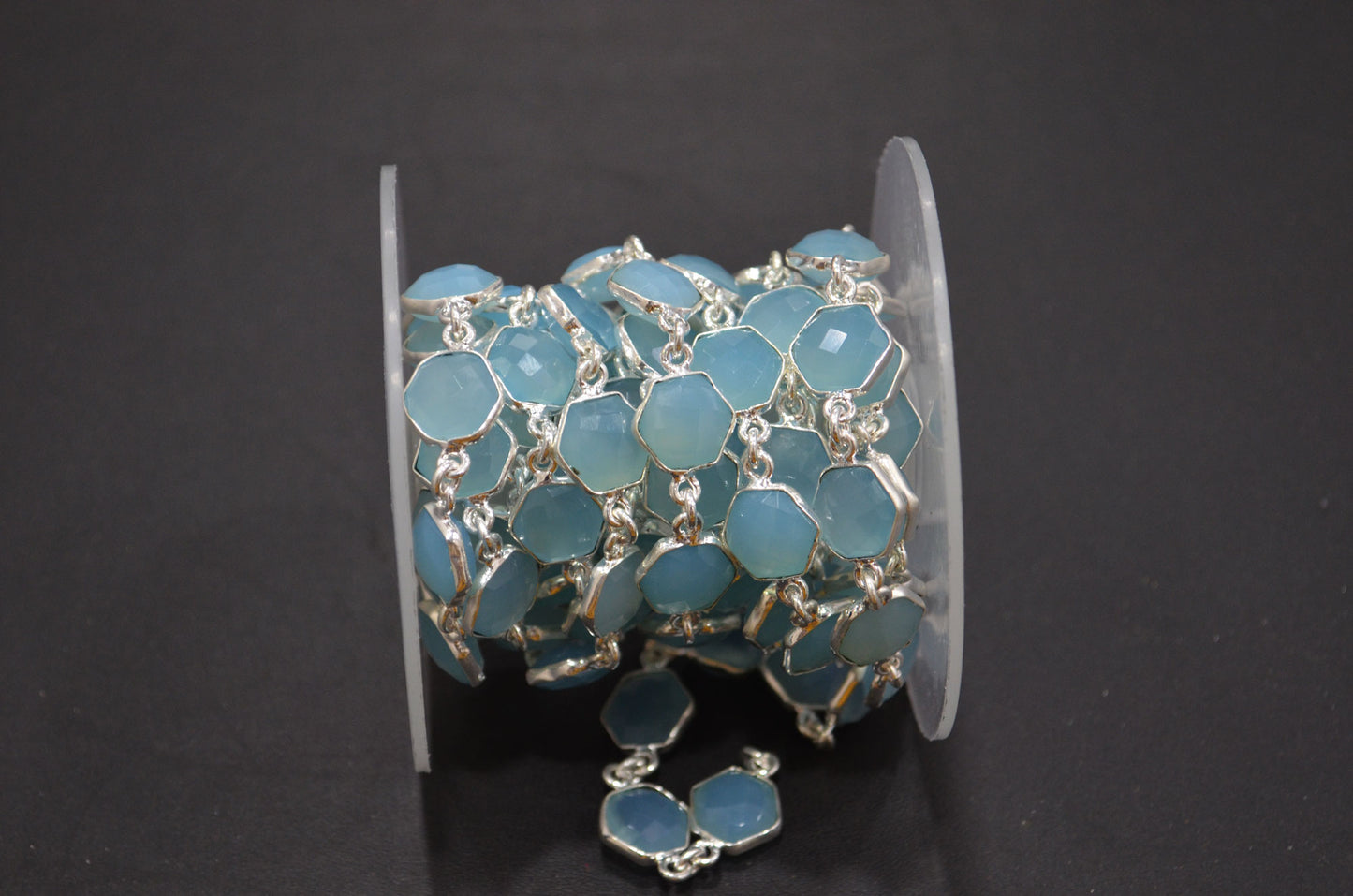 Blue Topaz Chalcedony Faceted Hexagon Shape Connector Chain , 10 mm , RB-6365