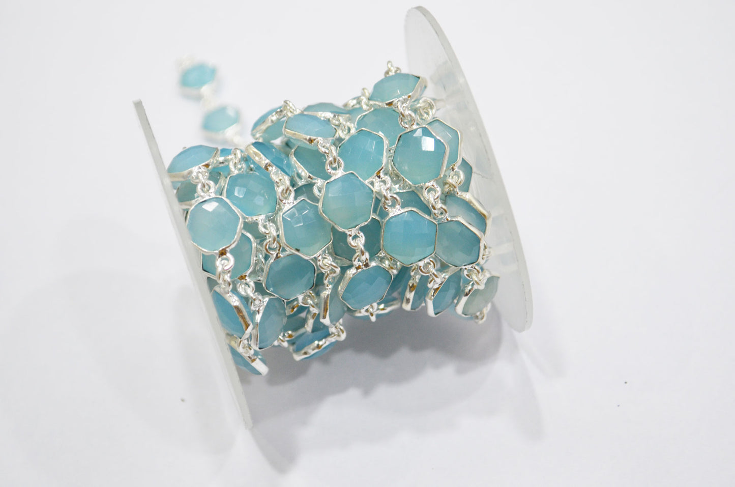 Blue Topaz Chalcedony Faceted Hexagon Shape Connector Chain , 10 mm , RB-6365