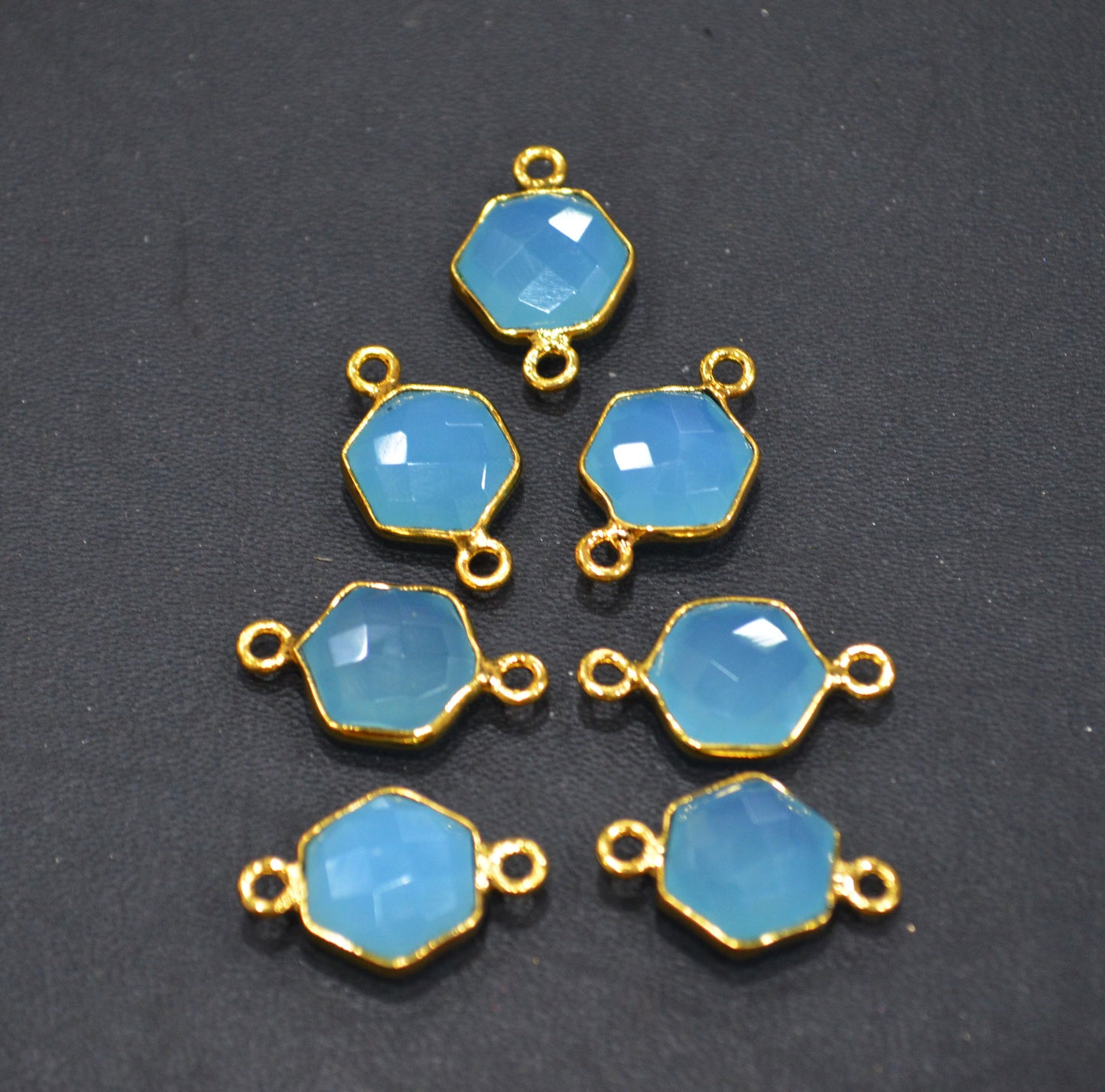 Blue Topaz Chalcedony Faceted Hexagon Shape Double Bail Connector , Blue Topaz Chalcedony Single Bail Connector , Sold By Piece , 10 mm , RB-6366
