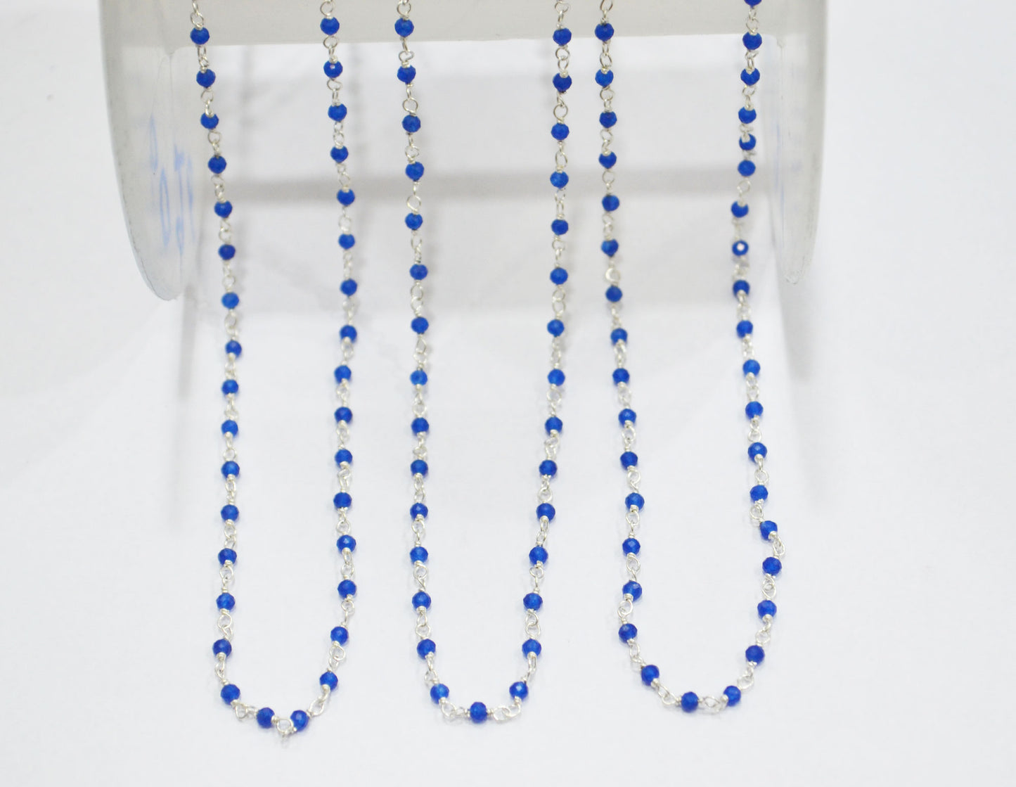 Sapphire Blue Jade Faceted Round Shape Rosary Beaded Chain , 2.50 mm , RB-6367