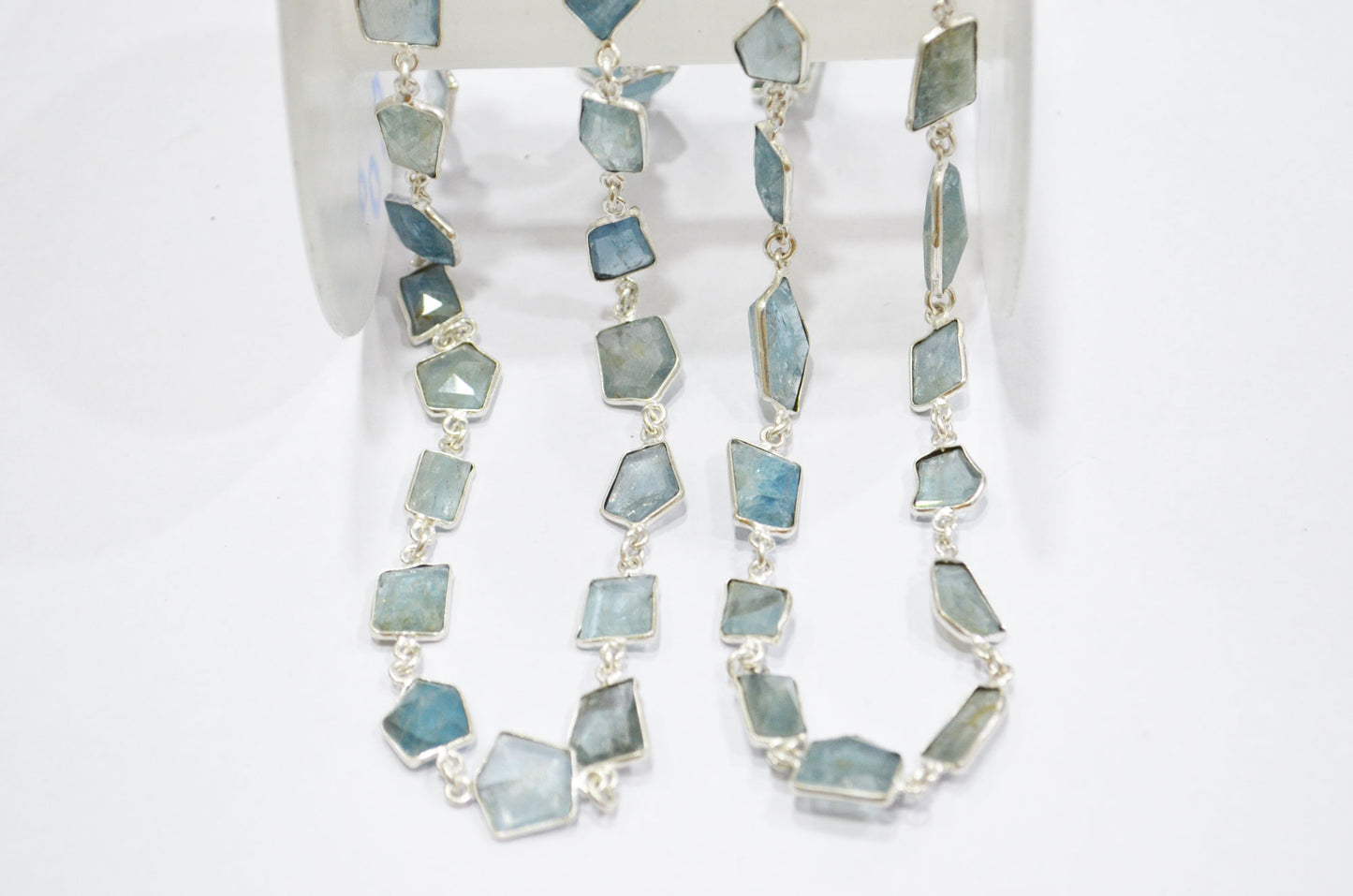 Aquamarine Fancy Cut Shape Connector Chain , 8 - 12 mm , RB-6368