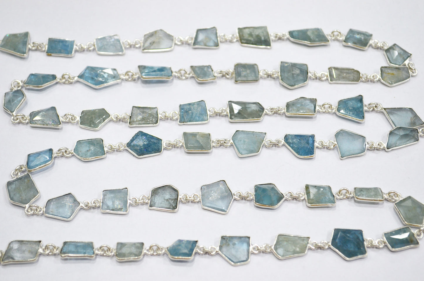 Aquamarine Fancy Cut Shape Connector Chain , 8 - 12 mm , RB-6368