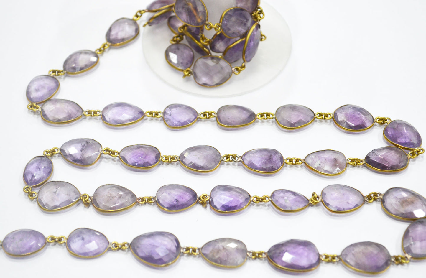African Webster Amethyst Faceted Slice Shape Connector Chain , 14 - 20 mm , RB-6369