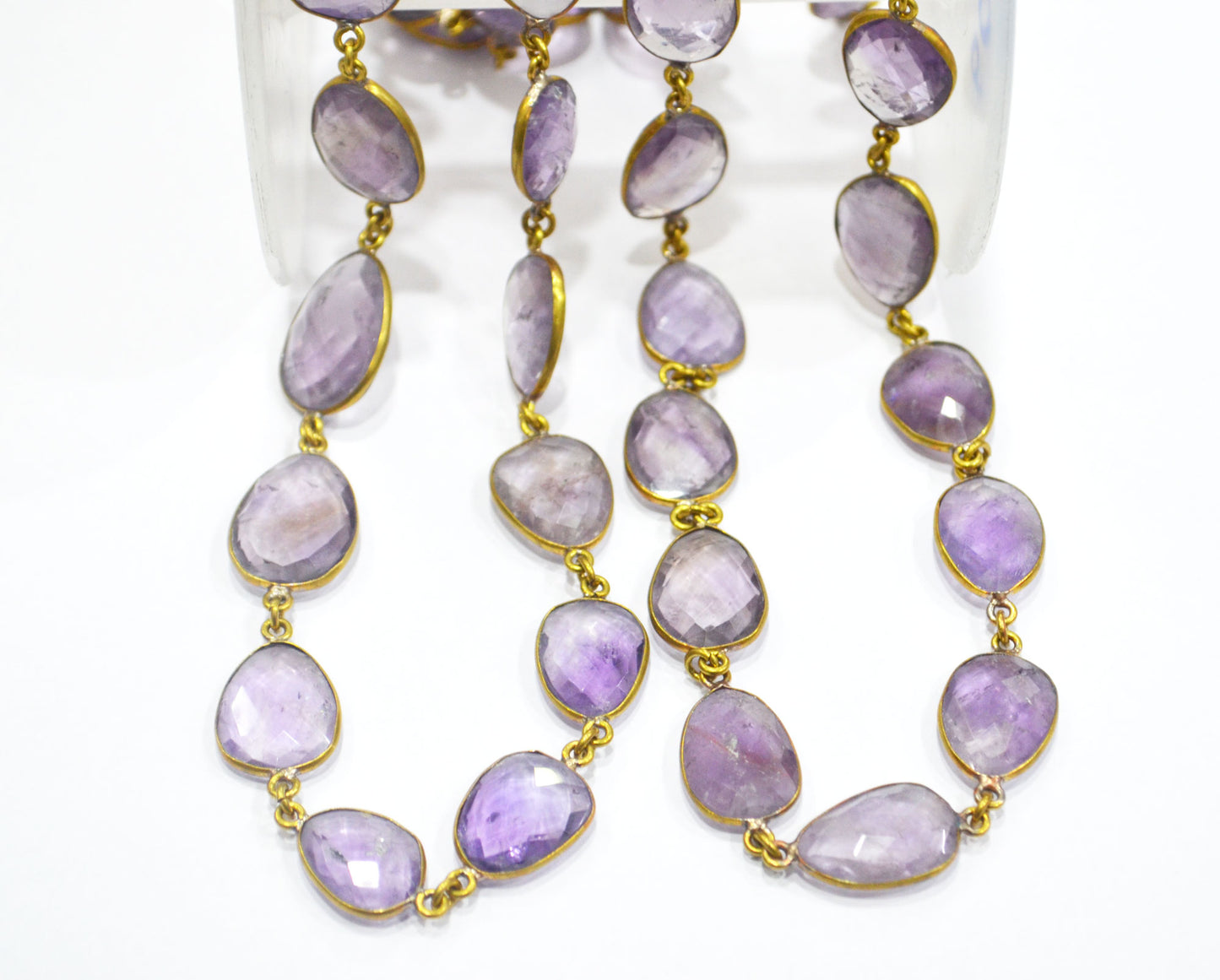 African Webster Amethyst Faceted Slice Shape Connector Chain , 14 - 20 mm , RB-6369