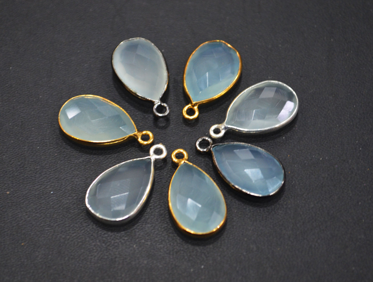 Aqua Chalcedony Faceted Pear Shape Connector , Sold By Piece , 10x20 mm , RB-6370