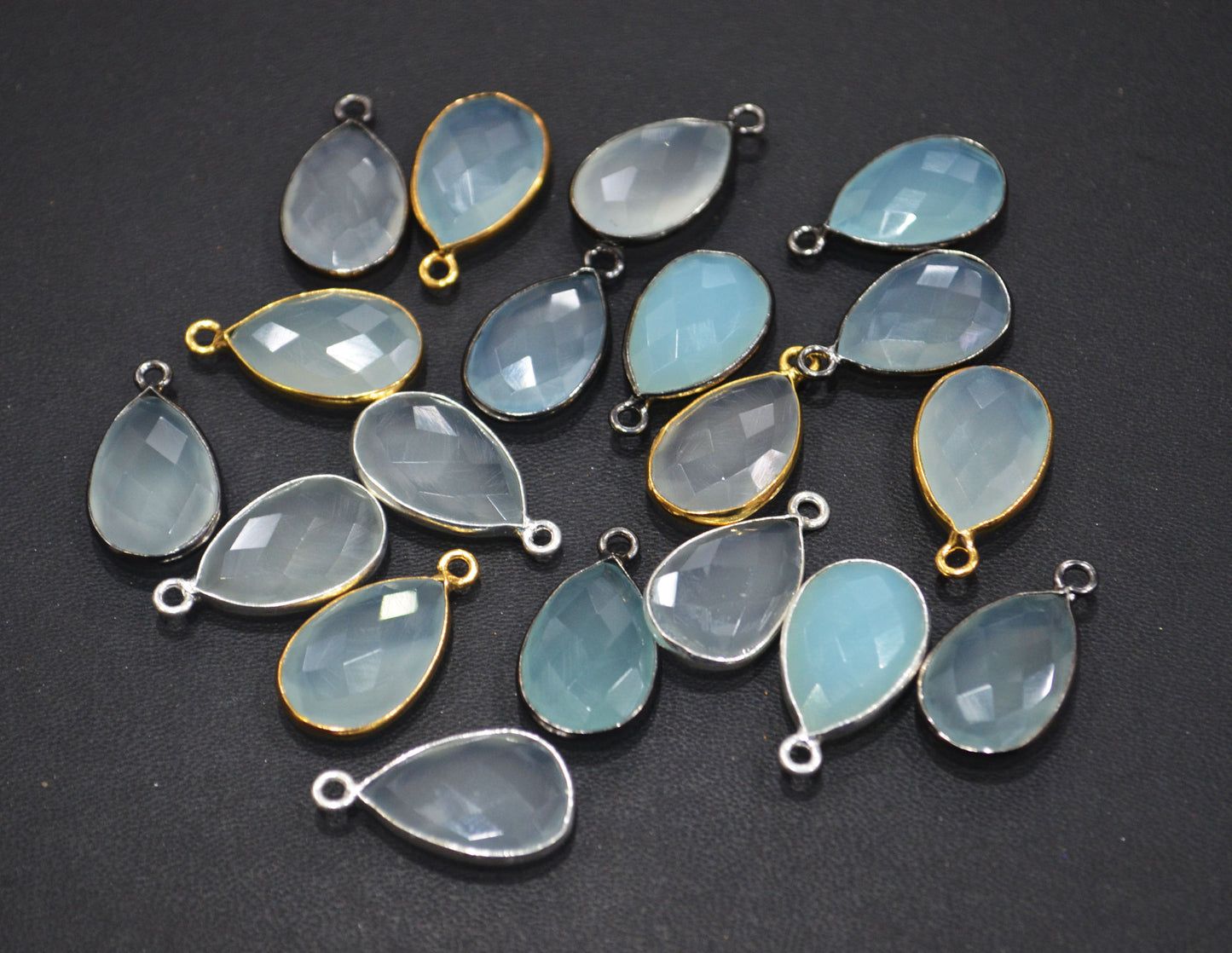 Aqua Chalcedony Faceted Pear Shape Connector , Sold By Piece , 10x20 mm , RB-6370