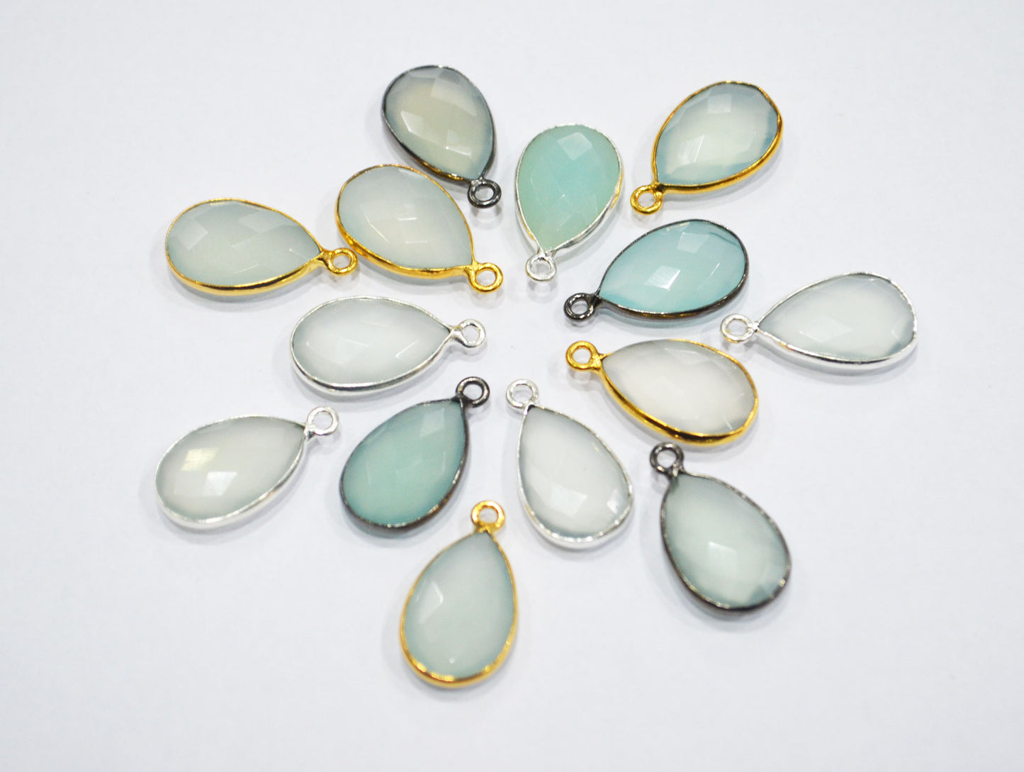 Aqua Chalcedony Faceted Pear Shape Connector , Sold By Piece , 10x20 mm , RB-6370