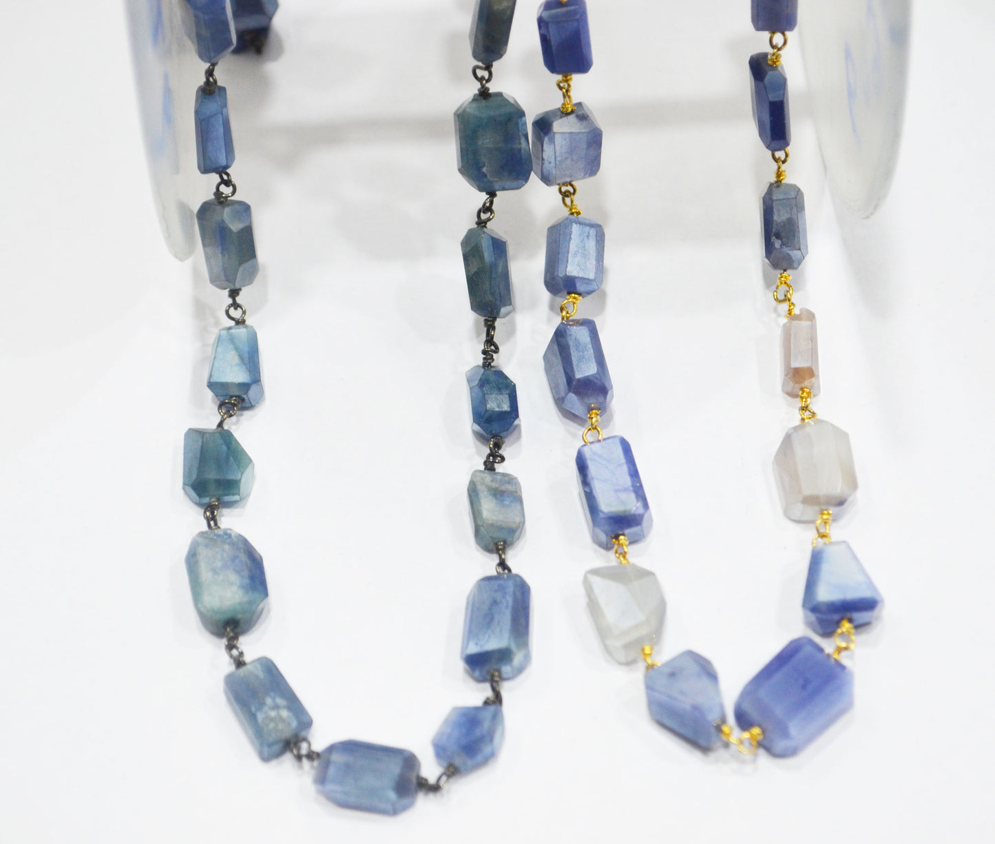 Sapphire Colored Moonstone Laser Cut Nuggets Shape Rosary Beaded Chain , 5x10 - 10x13 mm , RB-6371