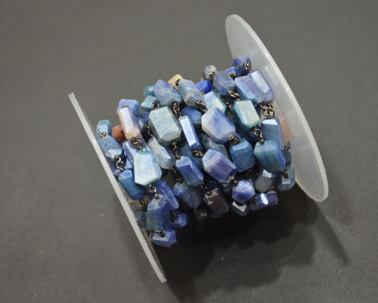 Sapphire Colored Moonstone Laser Cut Nuggets Shape Rosary Beaded Chain , 5x10 - 10x13 mm , RB-6371