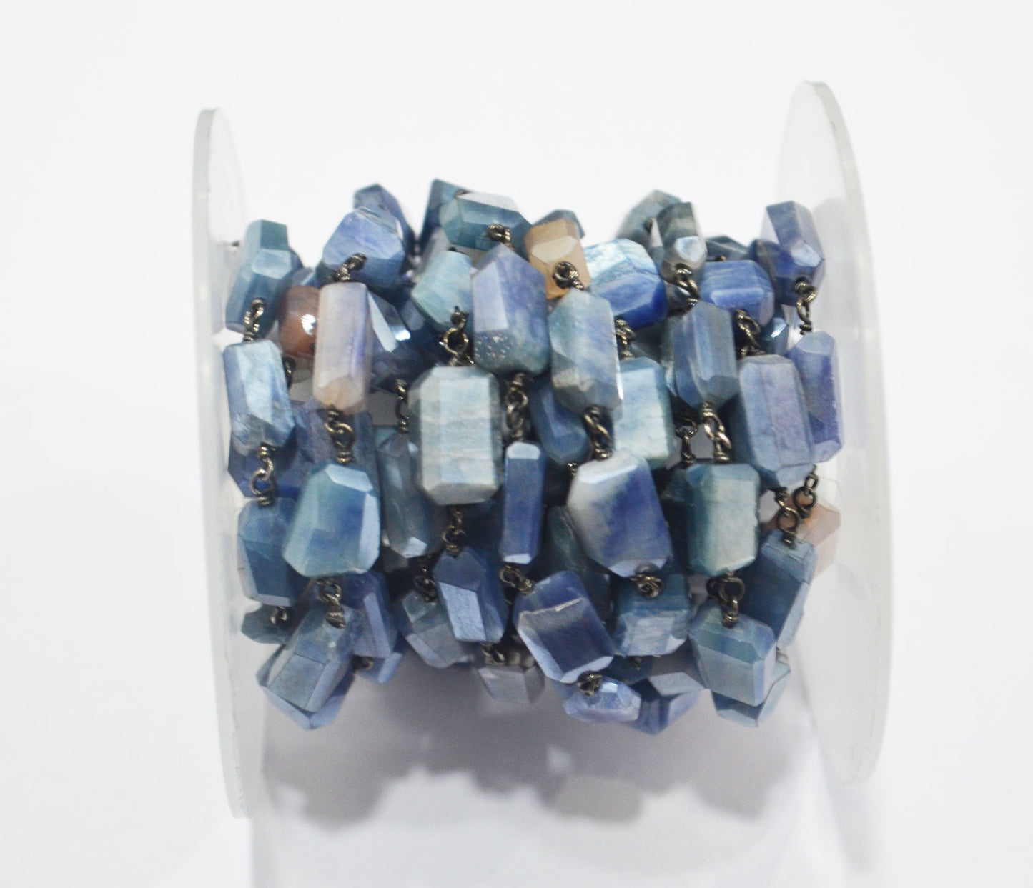 Sapphire Colored Moonstone Laser Cut Nuggets Shape Rosary Beaded Chain , 5x10 - 10x13 mm , RB-6371