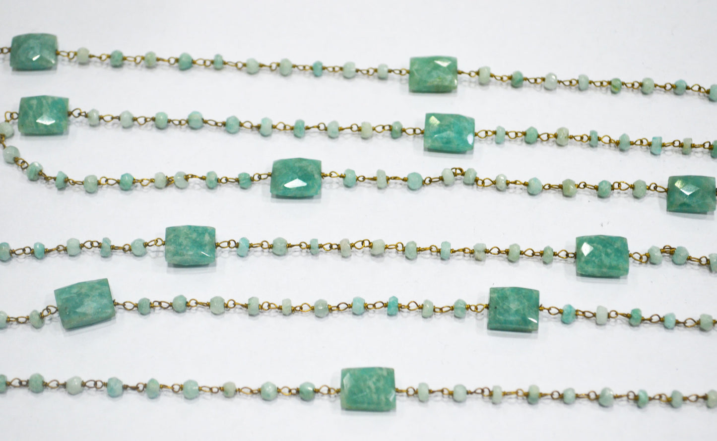 Amazonite Faceted Rondelle Rosary Beaded Chain , Amazonite Faceted Chicklet Shape Wire Wrapped Chain , 8x10 mm , RB-6372