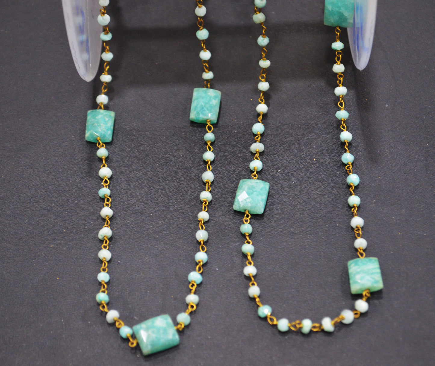 Amazonite Faceted Rondelle Rosary Beaded Chain , Amazonite Faceted Chicklet Shape Wire Wrapped Chain , 8x10 mm , RB-6372