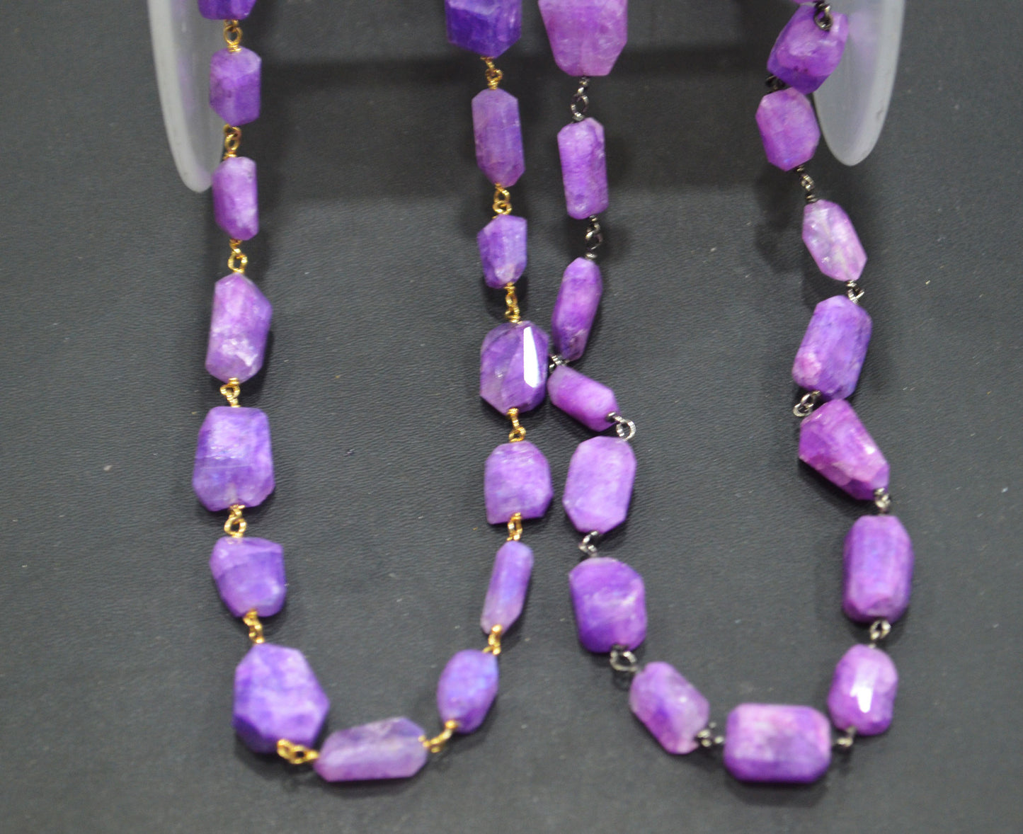 Lavender Rainbow Moonstone Laser Cut Nuggets Shape Rosary Beaded Chain , 6x10 - 8x13 mm , RB-6373