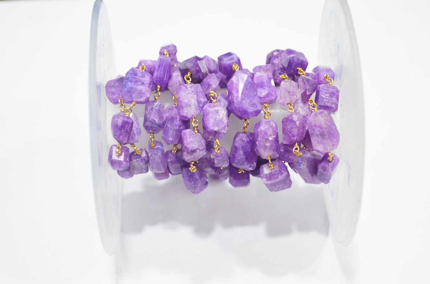 Lavender Rainbow Moonstone Laser Cut Nuggets Shape Rosary Beaded Chain , 6x10 - 8x13 mm , RB-6373