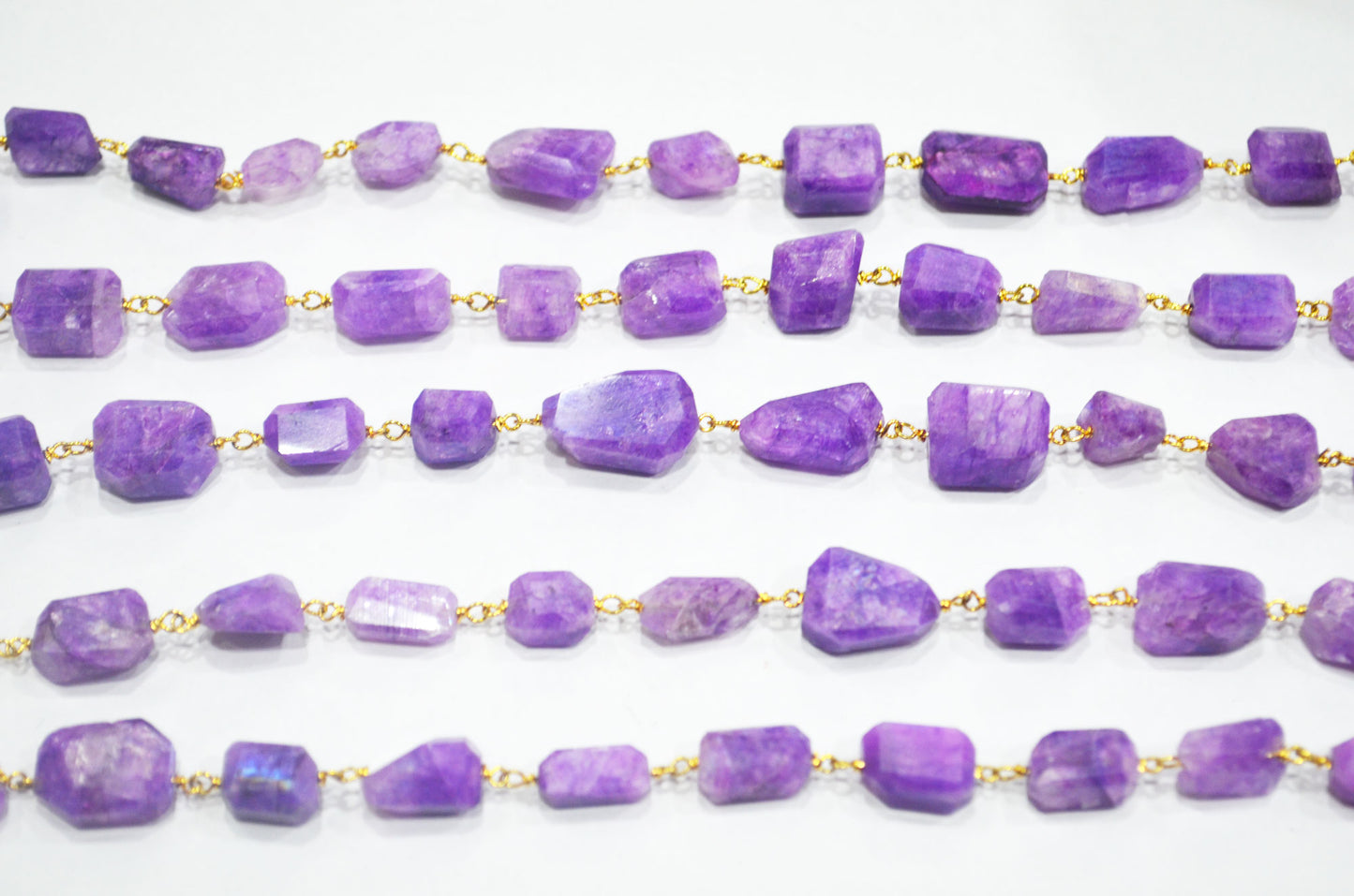 Lavender Rainbow Moonstone Laser Cut Nuggets Shape Rosary Beaded Chain , 6x10 - 8x13 mm , RB-6373