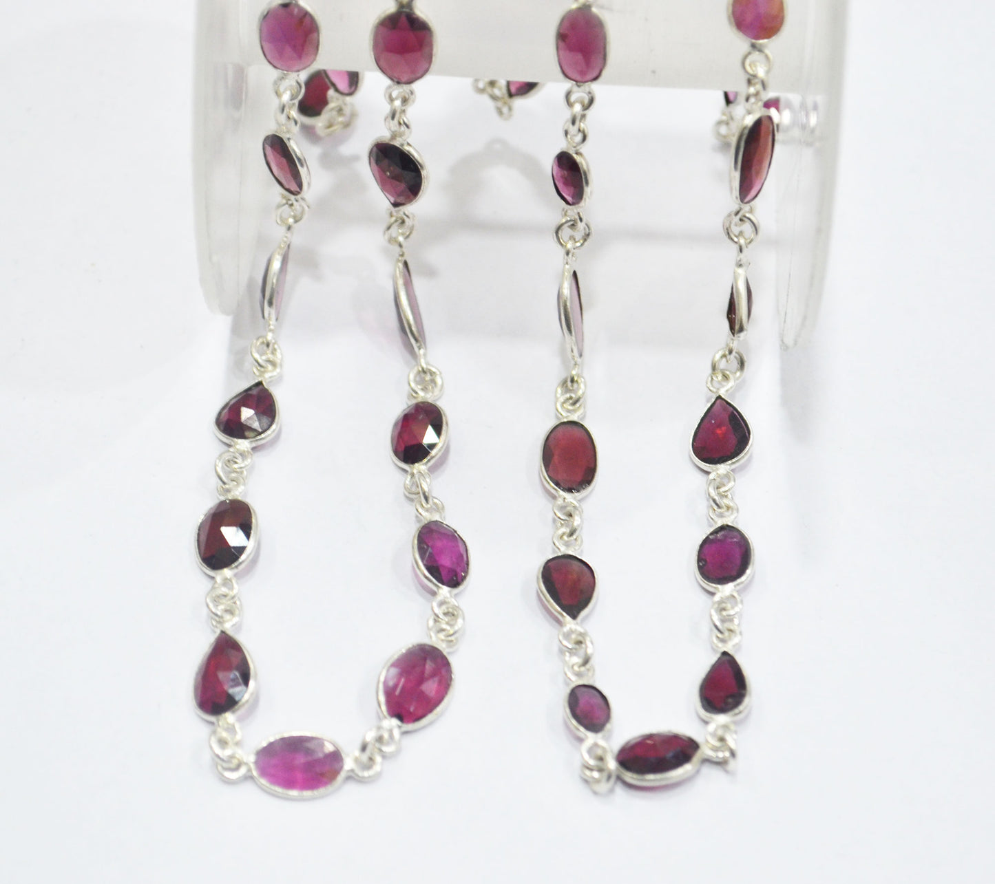 Natural Rhodolite Rose Cut Mix Shape Connector Chain , Natural Rhodolite One Side Flat Bezel Link Chain , 7 - 10 mm , RB-6375