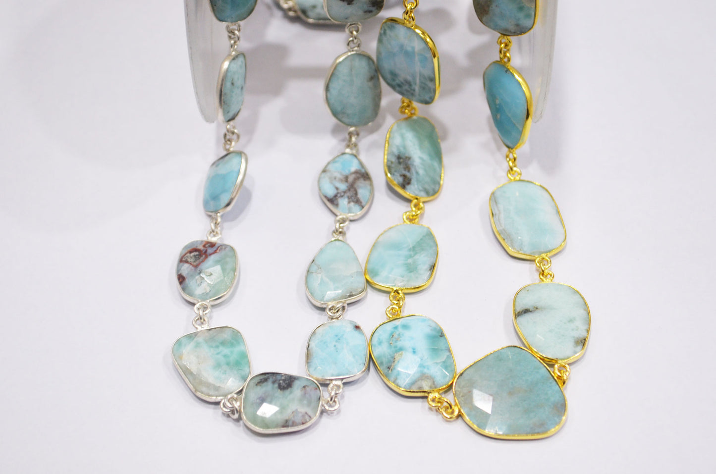 Natural Larimar Faceted Free Form Shape Connector Chain , 20 - 24 mm , RB-6377