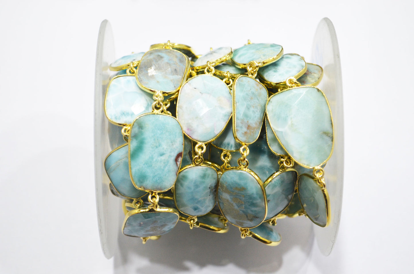 Natural Larimar Faceted Free Form Shape Connector Chain , 20 - 24 mm , RB-6377