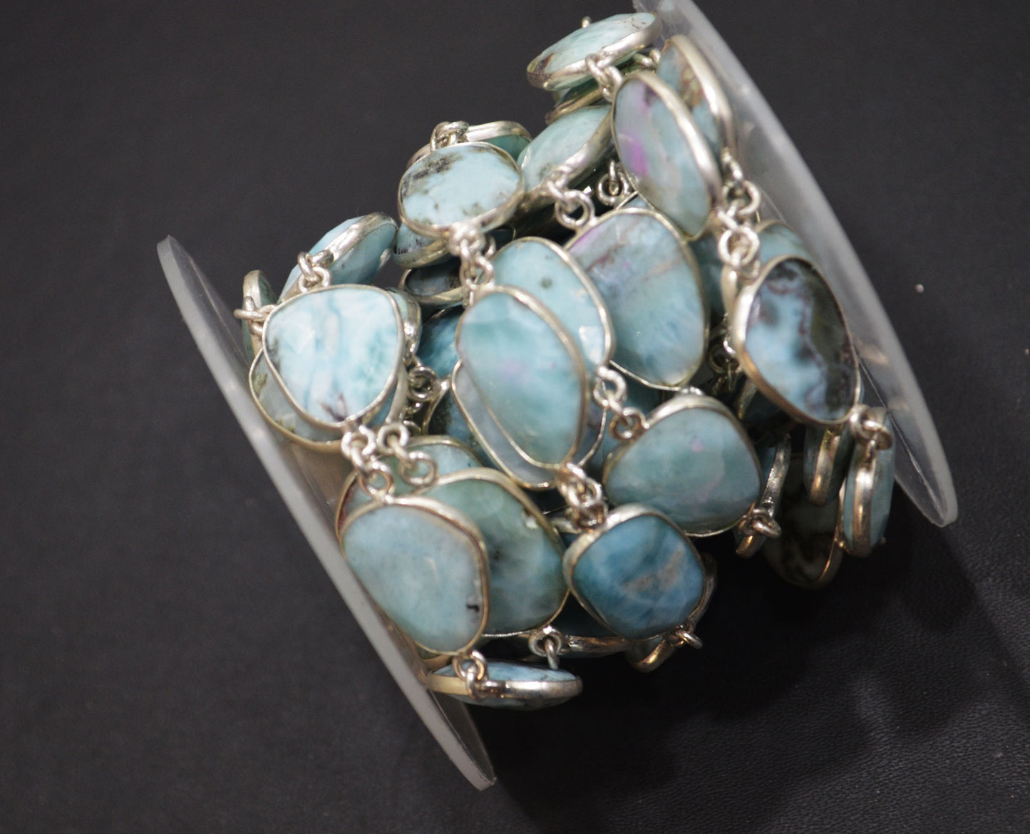 Natural Larimar Faceted Free Form Shape Connector Chain , 20 - 24 mm , RB-6377