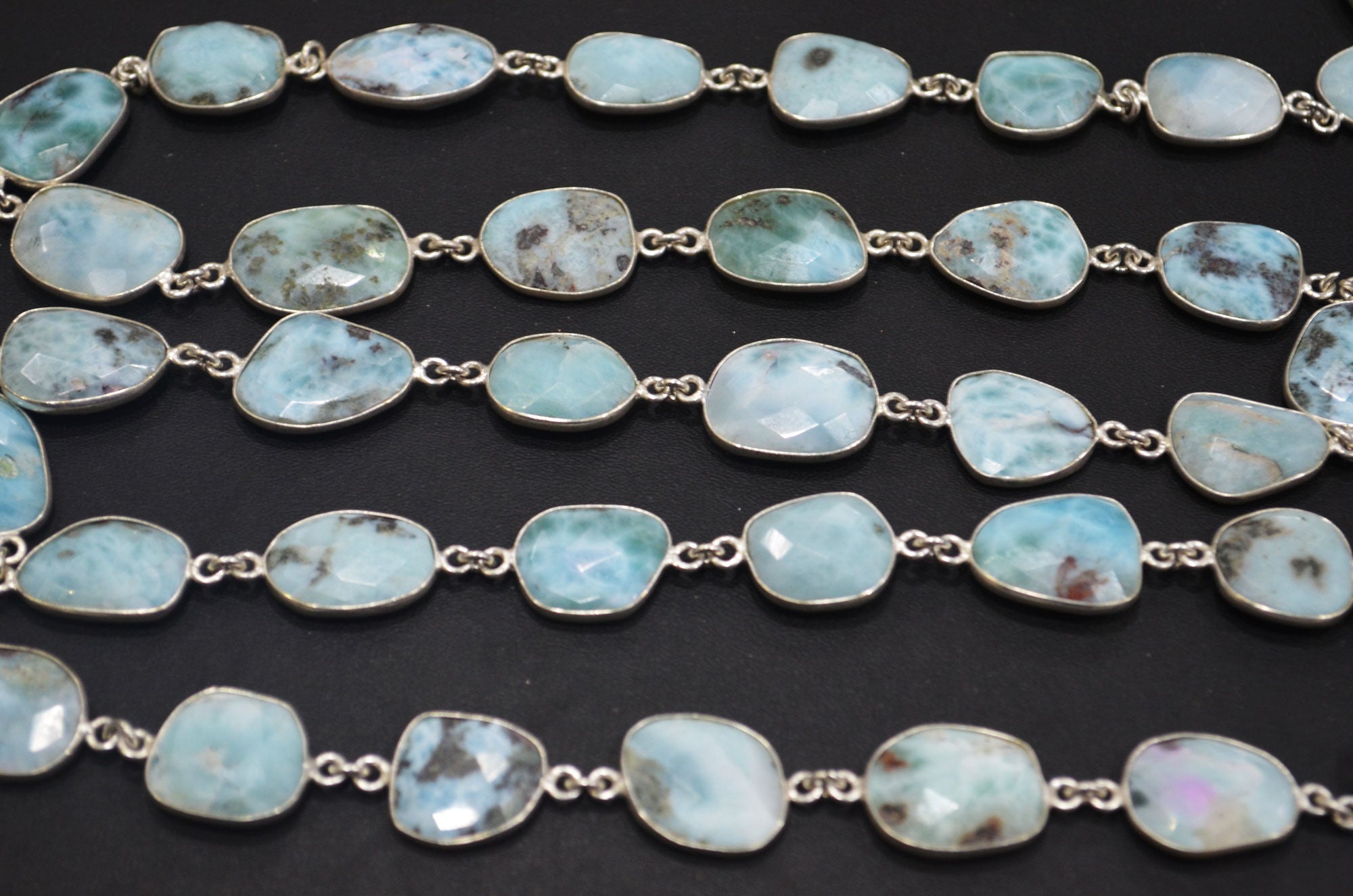 Natural Larimar Faceted Free Form Shape Connector Chain , 20 - 24 mm , RB-6377