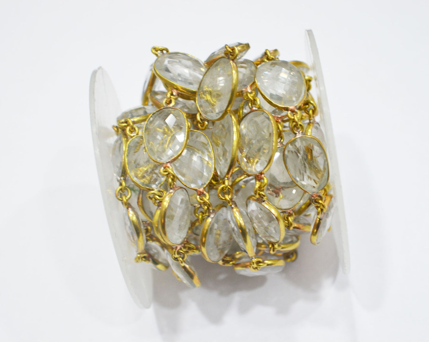 Rock Crystal Faceted Slice Shape Connector Chain , 12 - 17 mm , RB-6378