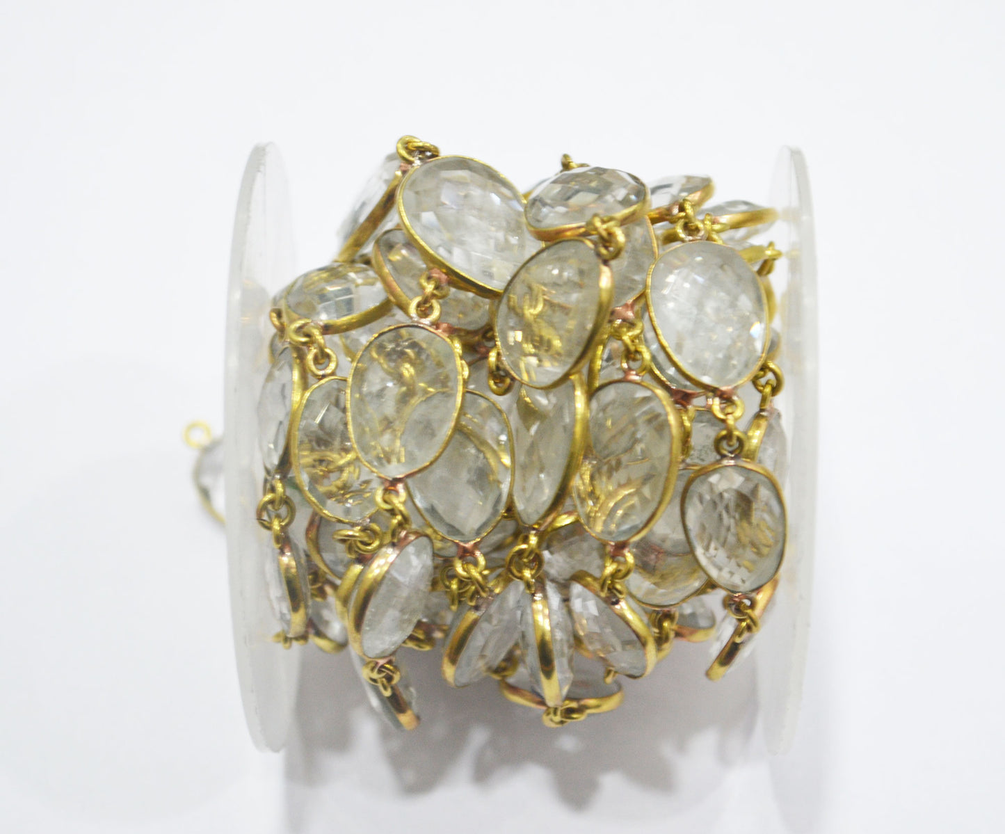 Rock Crystal Faceted Slice Shape Connector Chain , 12 - 17 mm , RB-6378