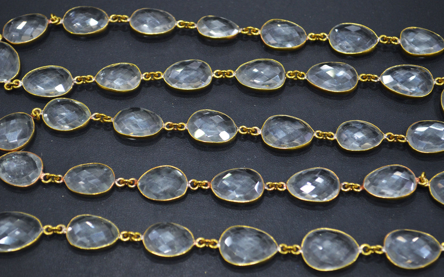 Rock Crystal Faceted Slice Shape Connector Chain , 12 - 17 mm , RB-6378