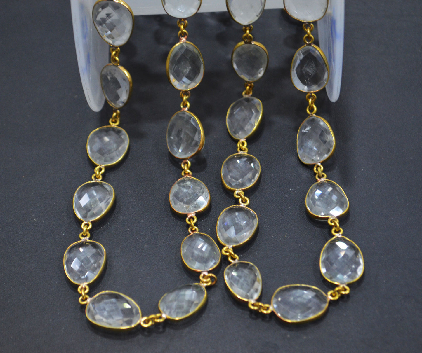 Rock Crystal Faceted Slice Shape Connector Chain , 12 - 17 mm , RB-6378
