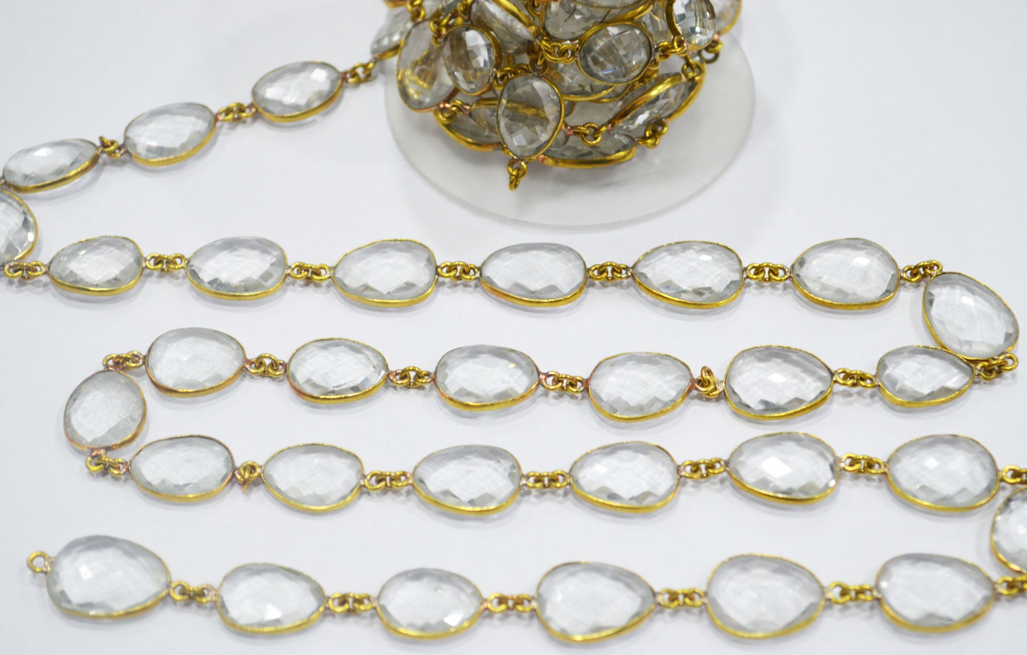 Rock Crystal Faceted Slice Shape Connector Chain , 12 - 17 mm , RB-6378