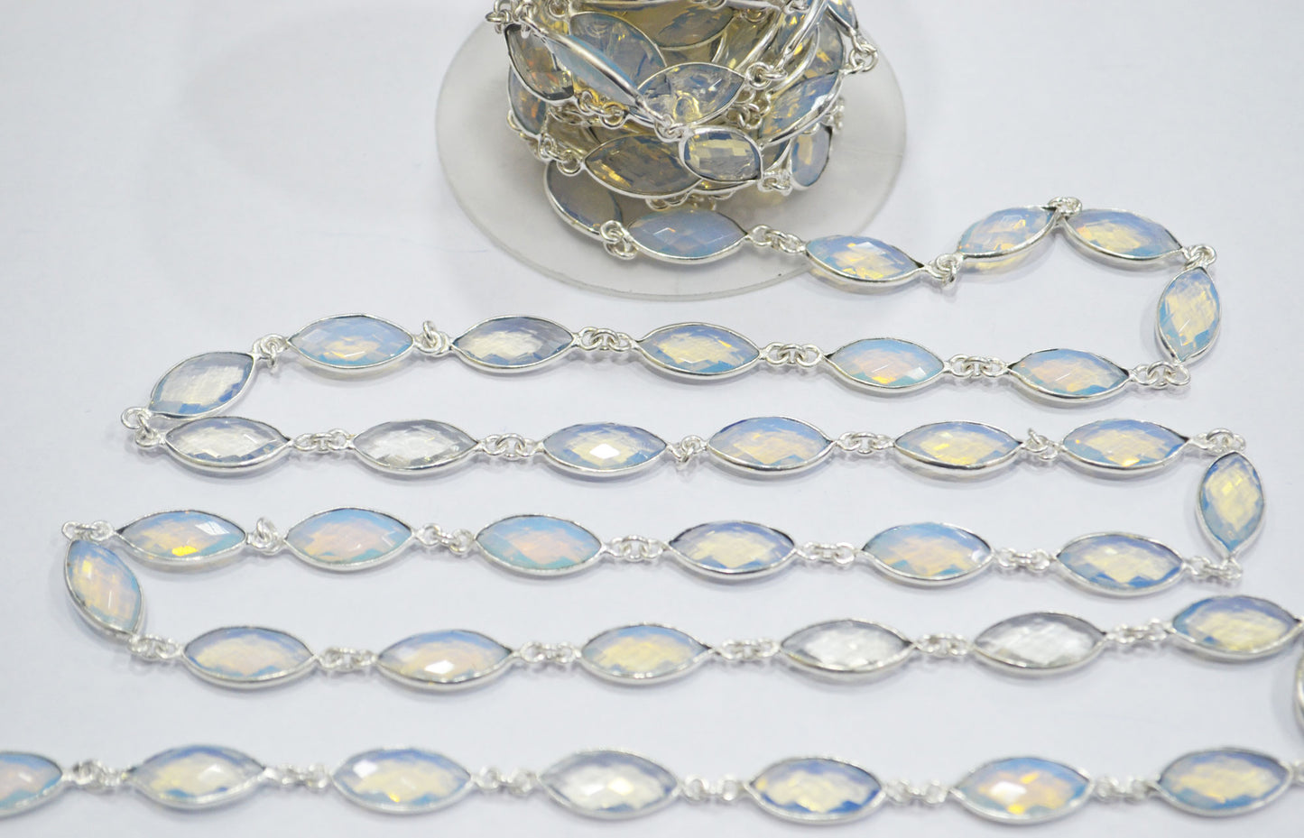 Opalite Hydro Glass Faceted Marquise Shape Connector Chain , 9x15 mm , RB-6379