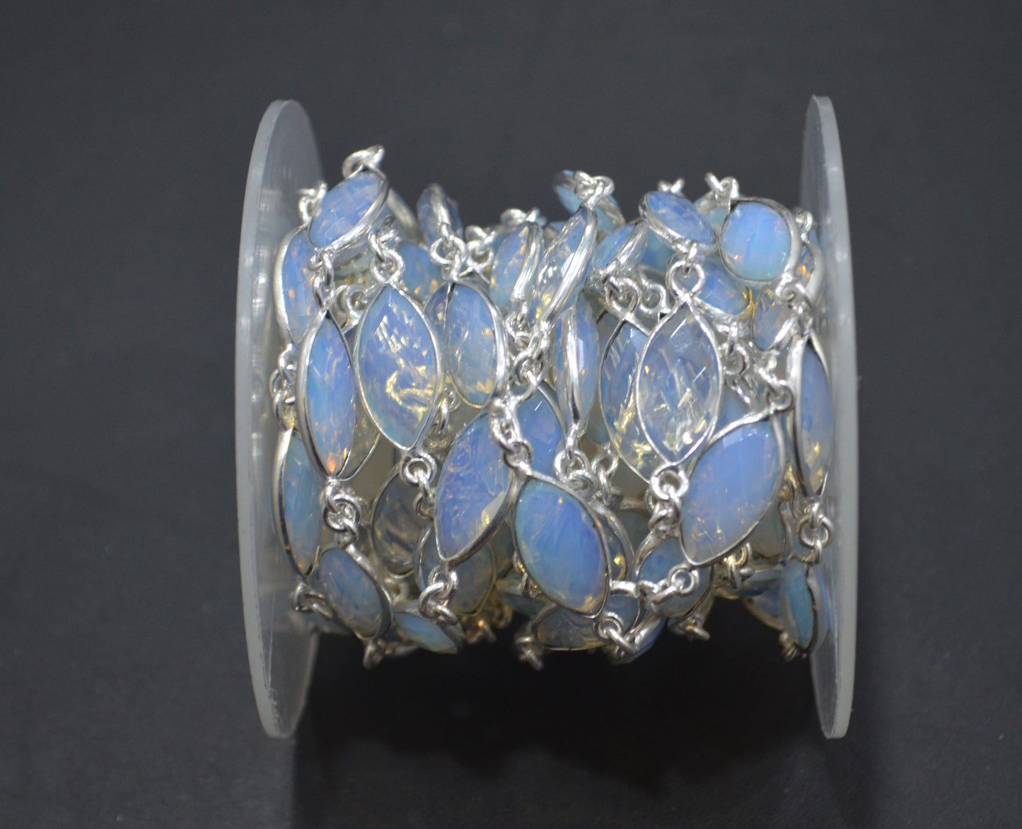 Opalite Hydro Glass Faceted Marquise Shape Connector Chain , 9x15 mm , RB-6379