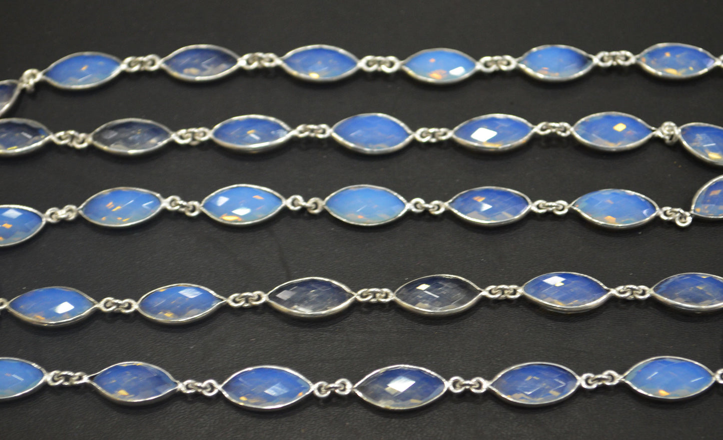 Opalite Hydro Glass Faceted Marquise Shape Connector Chain , 9x15 mm , RB-6379