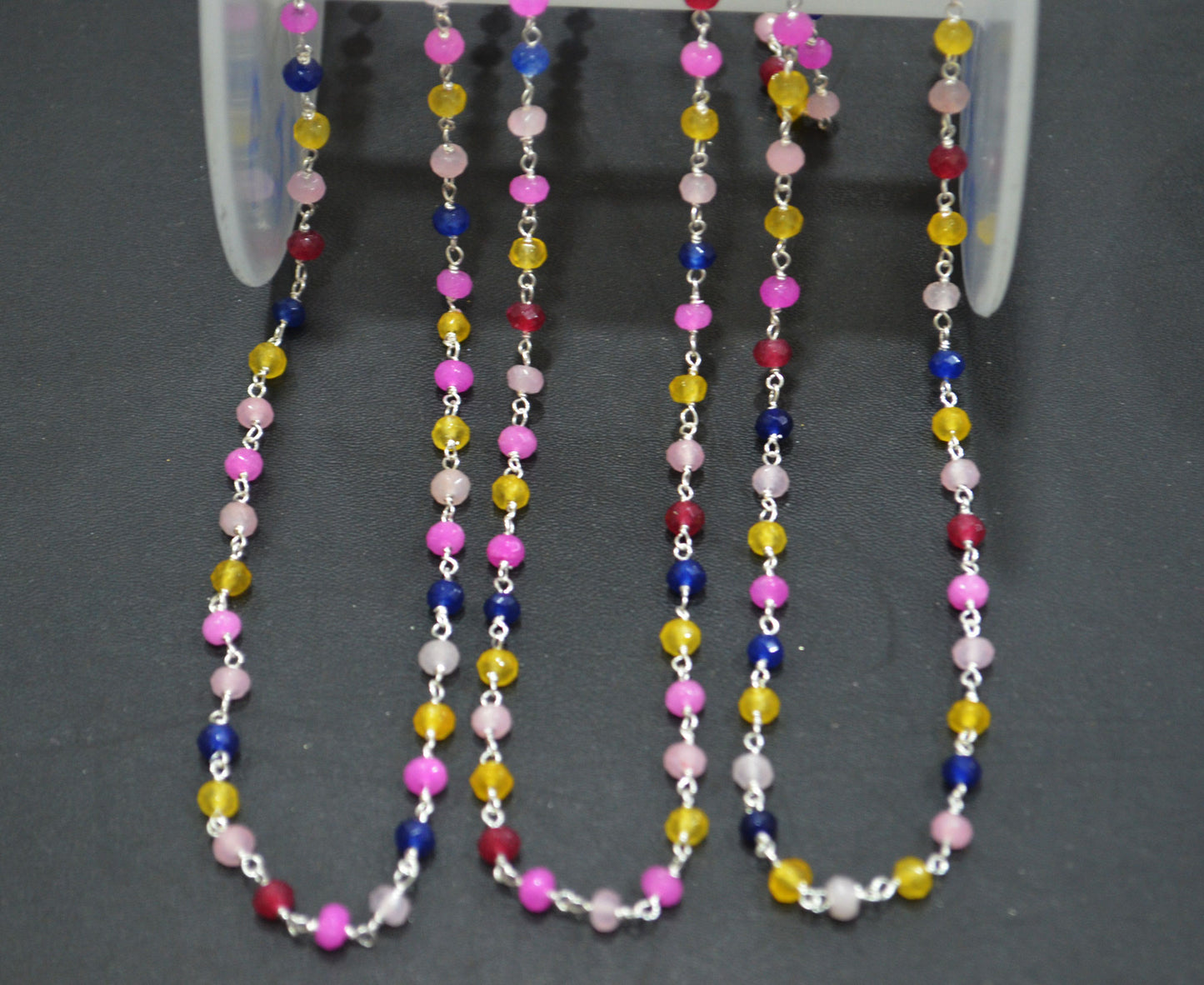 Natural Multi Color Jade Faceted Rondelle Shape Rosary Beaded Chain , 4 mm , RB-6380