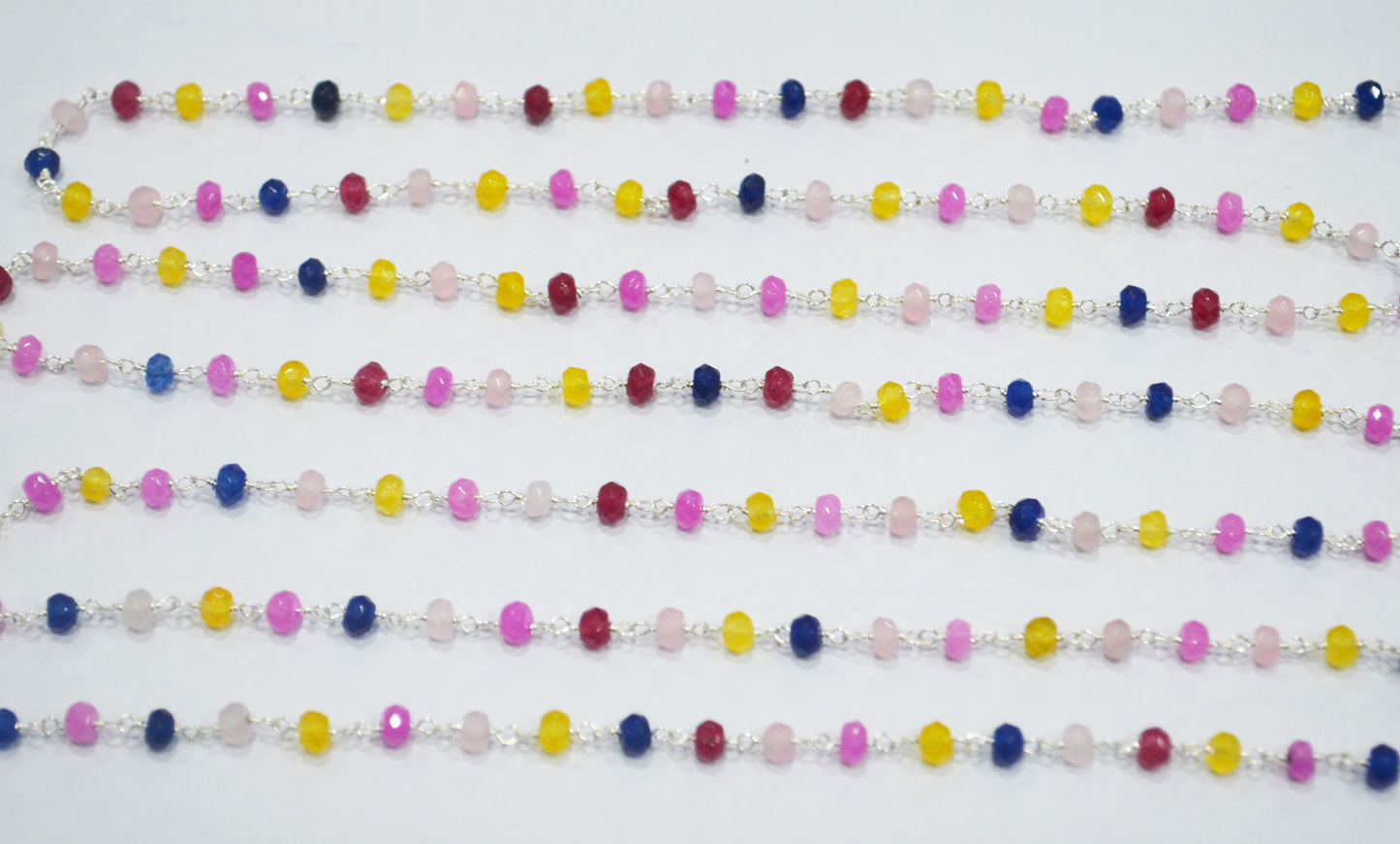 Natural Multi Color Jade Faceted Rondelle Shape Rosary Beaded Chain , 4 mm , RB-6380