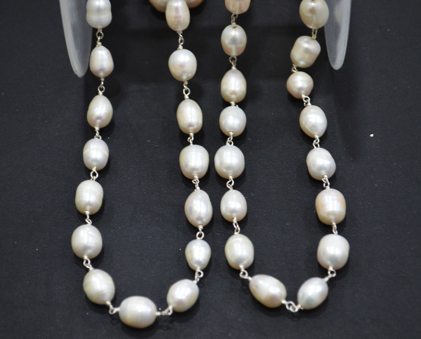 Natural Organic Easter Pearl Smooth Egg Shape Rosary Beaded Chain , 7.5x10 - 8x12 mm , RB-6381
