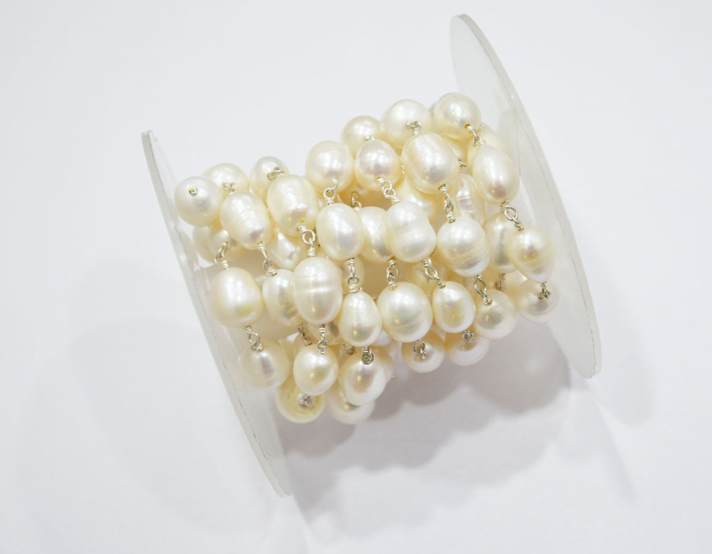 Natural Organic Easter Pearl Smooth Egg Shape Rosary Beaded Chain , 7.5x10 - 8x12 mm , RB-6381