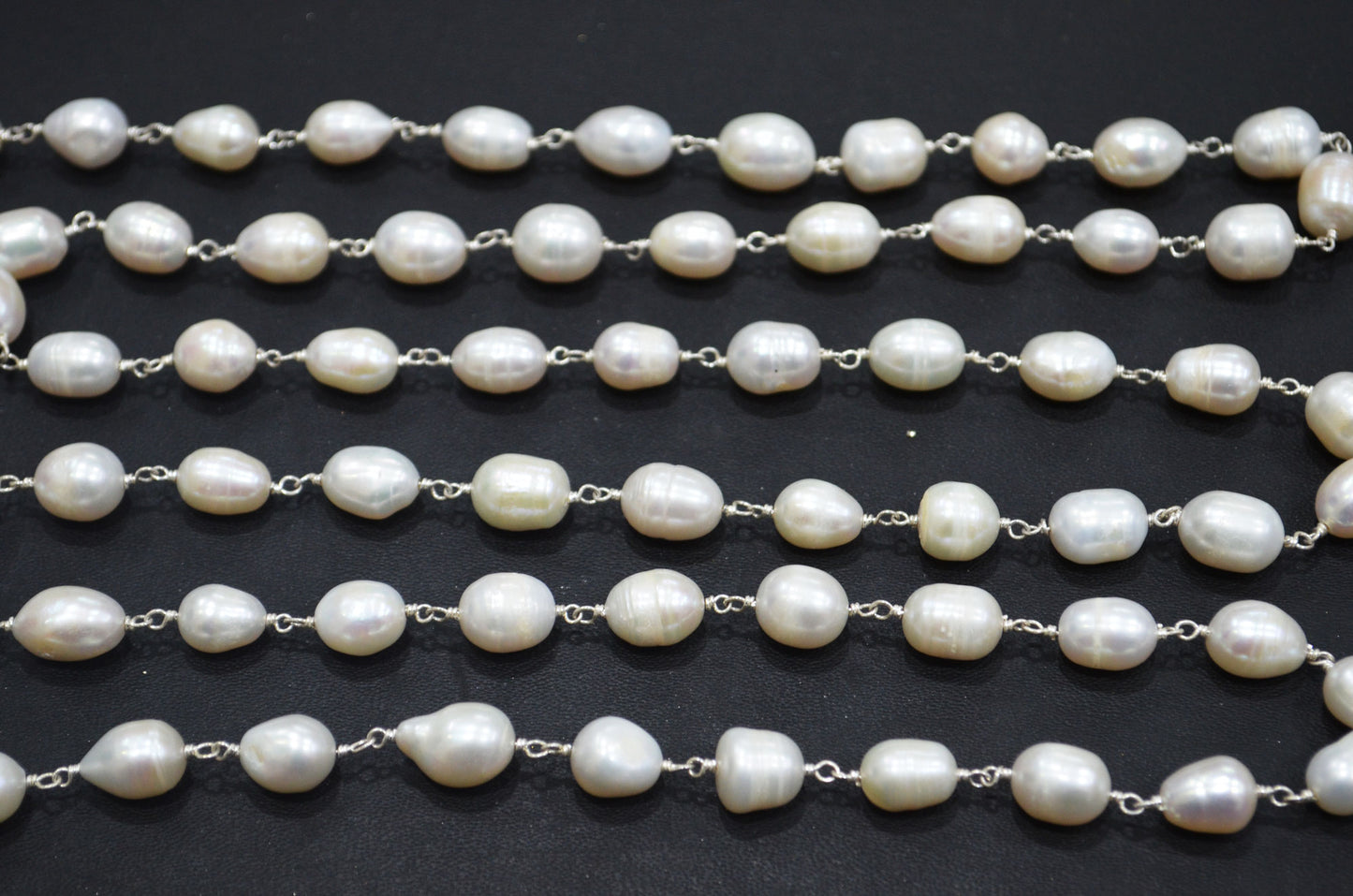 Natural Organic Easter Pearl Smooth Egg Shape Rosary Beaded Chain , 7.5x10 - 8x12 mm , RB-6381