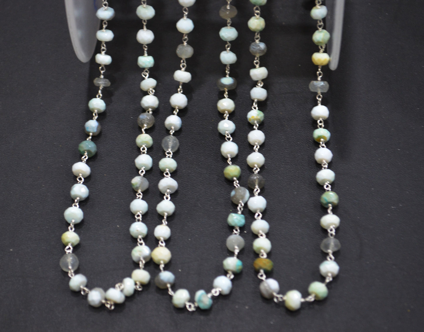 Blue Boulder Fossil Opal Faceted Rondelle Shape Rosary Beaded Chain , 5 - 6 mm , RB-6382