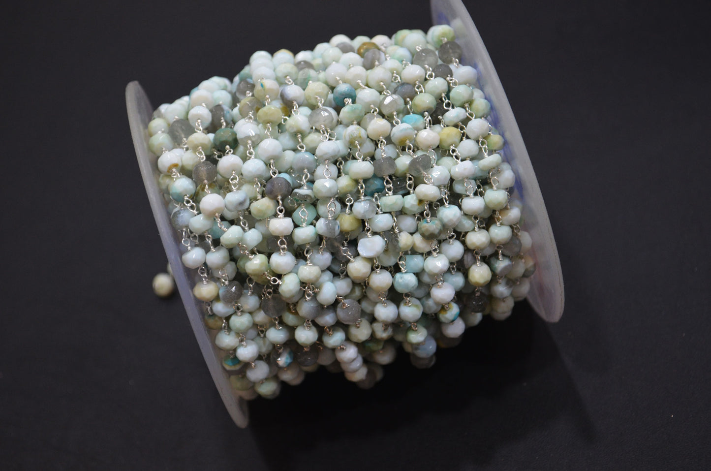 Blue Boulder Fossil Opal Faceted Rondelle Shape Rosary Beaded Chain , 5 - 6 mm , RB-6382