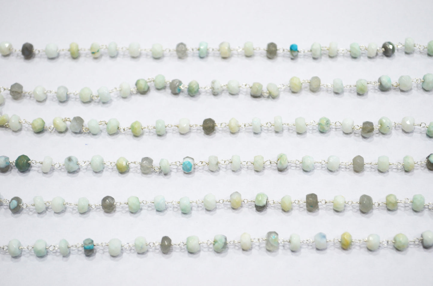 Blue Boulder Fossil Opal Faceted Rondelle Shape Rosary Beaded Chain , 5 - 6 mm , RB-6382