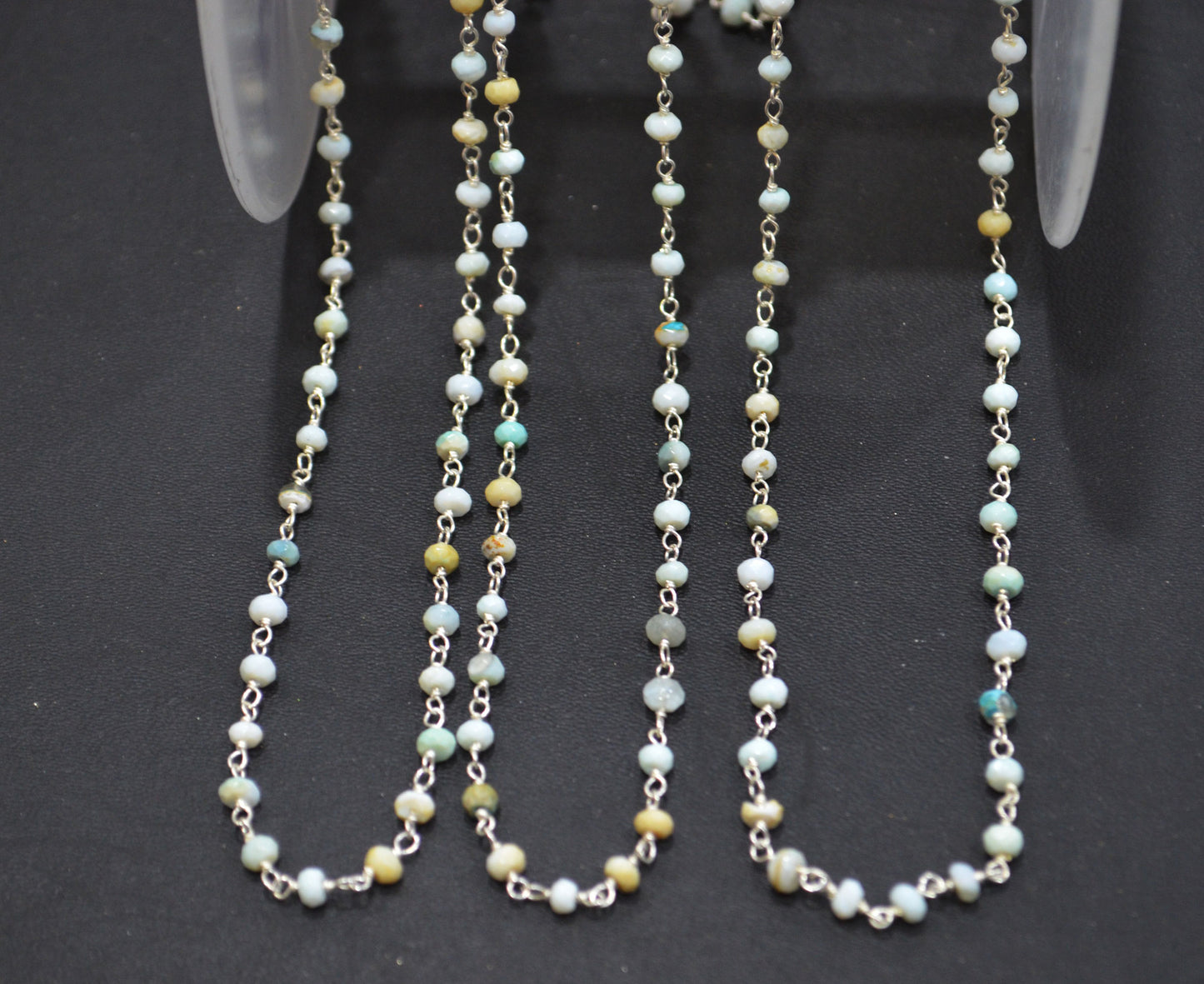 Blue Boulder Fossil Opal Faceted Rondelle Shape Rosary Beaded Chain , 3 - 3.50 mm , RB-6384