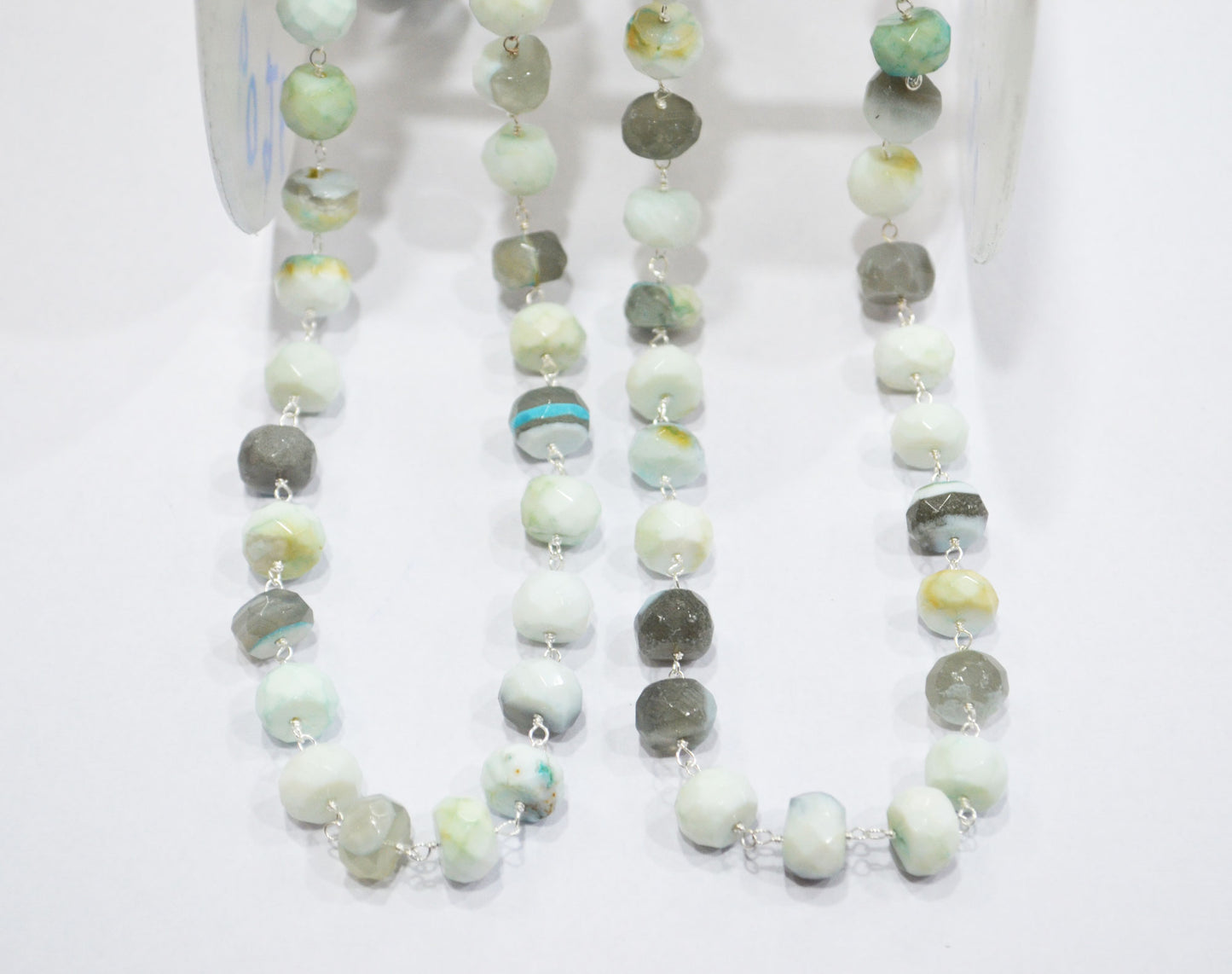 Blue Boulder Fossil Opal Faceted Rondelle Shape Rosary Beaded Chain , 8 - 9 mm , RB-6385